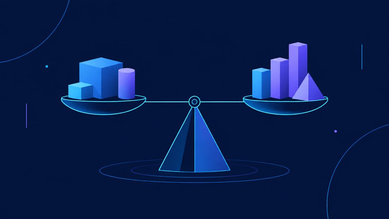 Balança comparando investimento e resultado na implementação de IA